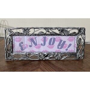 Vintage Pewter Lilies Panoramic Photo Picture Frame 10x3 Made In Taiwan Boho